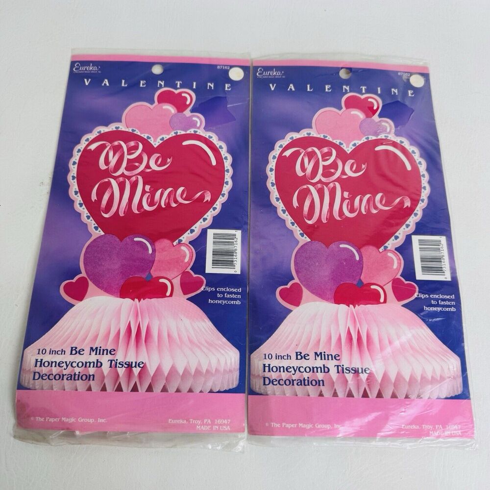Vintage Eureka Honeycomb Decoration Be Mine Valentine Day Tissue Lot of 2 Decor‎
